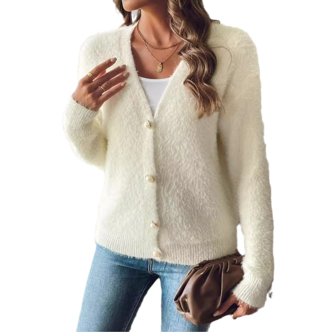 Damen weicher Cardigan mit Perlenknöpfen Drune