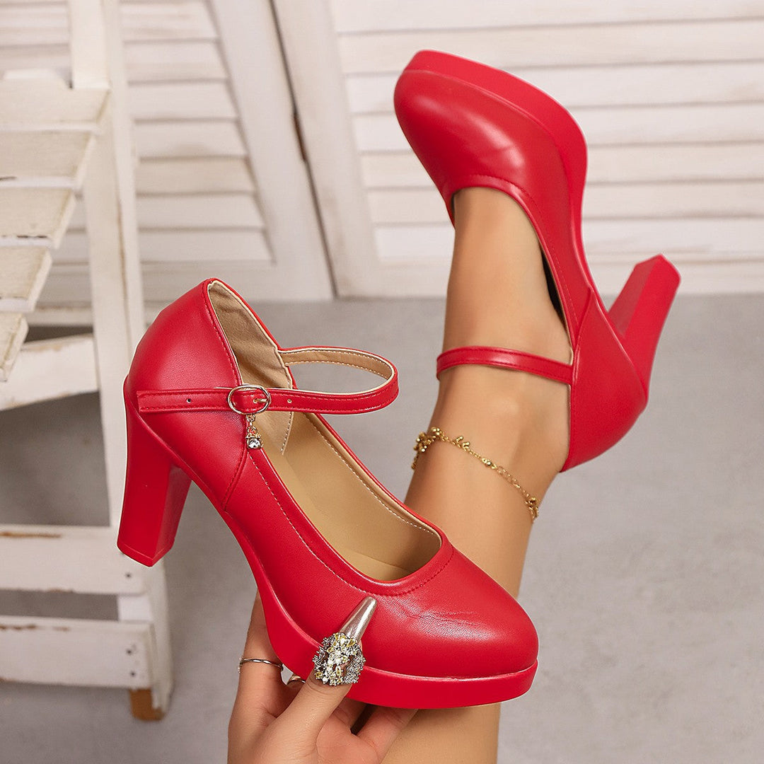 Damen Hochwertige Plateau-Pumps mit verstellbarem Riemen und Schmuckdetails Drune