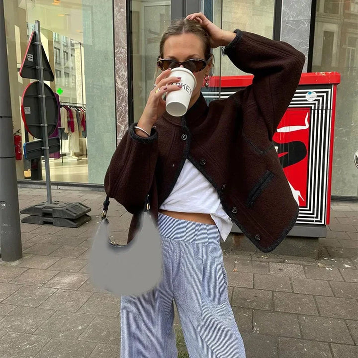 Damen modische oversized Wolljacke Drune