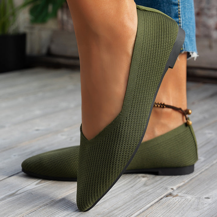 Damen  flache Strick-Ballerina mit spitzer Zehenform und V-förmigem Schuhausschnitt Drune