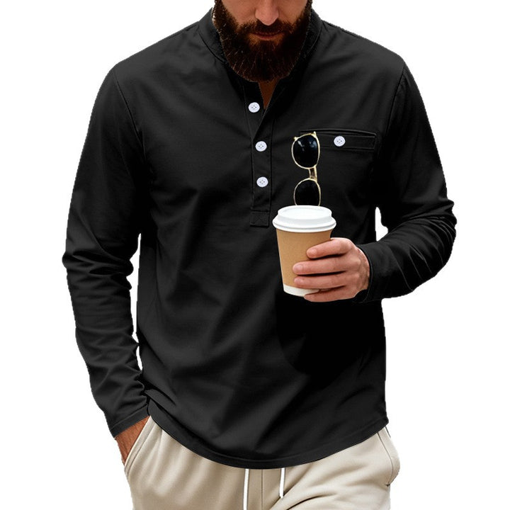 Herren nan lässiges Langarm-Henleyshirt aus Baumwollmischung mit Brusttasche Drune