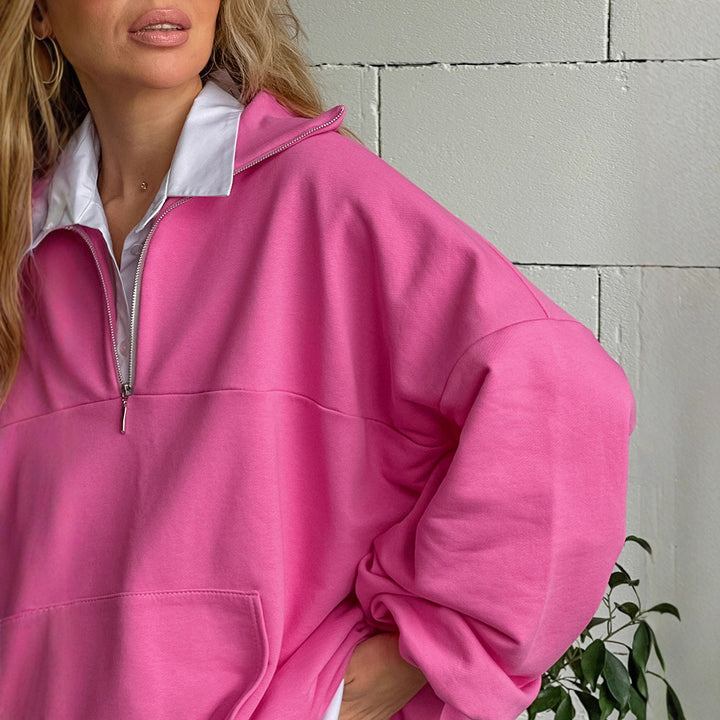 Damen lässiger Oversized-Pullover mit Stehkragen Drune