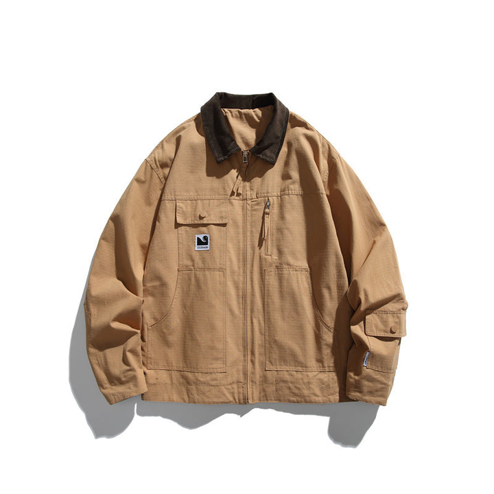 Herren Boxy-Workwear-Blousonjacke mit Kontrastkragen und Mehrfach-Taschen Drune