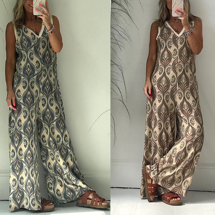 Damen Jumpsuit mit weitem Bein und elegantem Blattmuster Drune