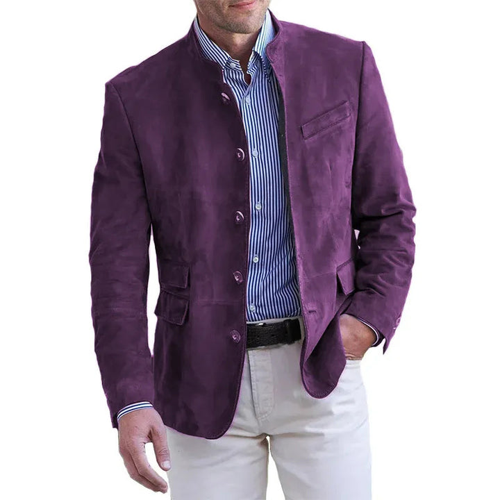 Herren Veloursleder Blazer mit Stehkragen und Pattentaschen Drune