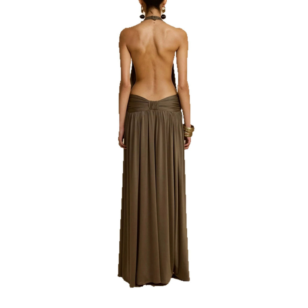 Damen Elegantes Maxikleid mit Hochgängigem Halterneck Drune