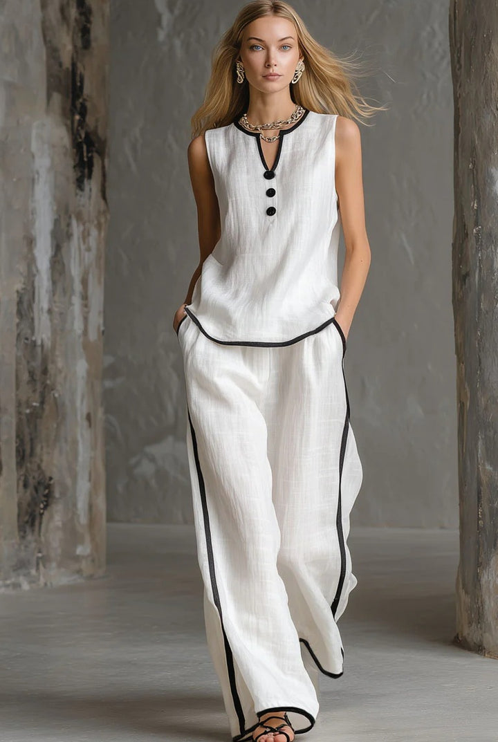 Damen Elegantes Zweiteiler-Set mit schickem Oberteil und weiten Hosen Drune