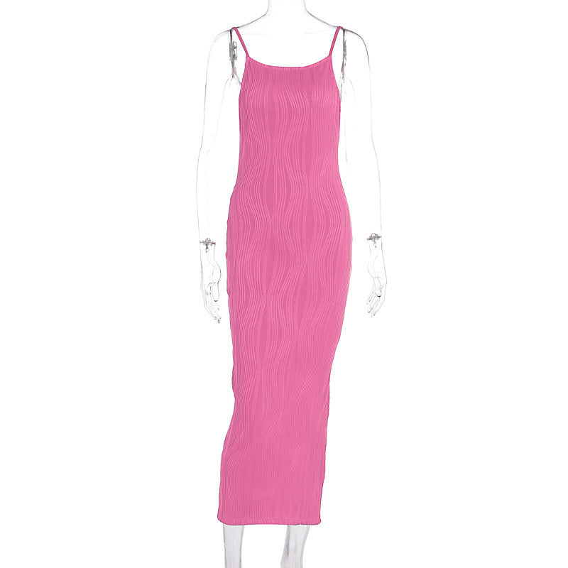 Damen Maxikleid im eleganten Wellenmuster mit Spaghettiträgern Drune