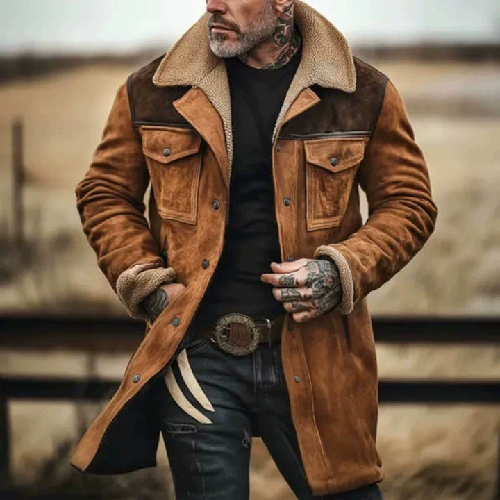 Herren Pilotenjacke aus Velourslederoptik mit Teddyfellinnenfutter und Reverskragen Drune