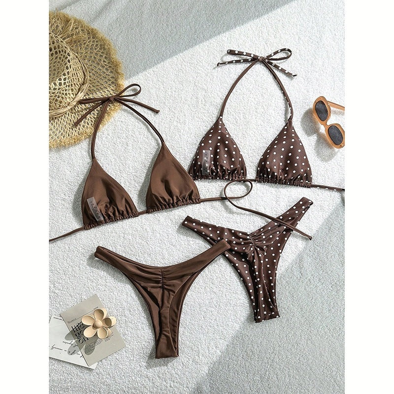 Damen Triangel-Bikini-Set mit verstellbaren Trägern und fröhlichem Punktedesign Drune
