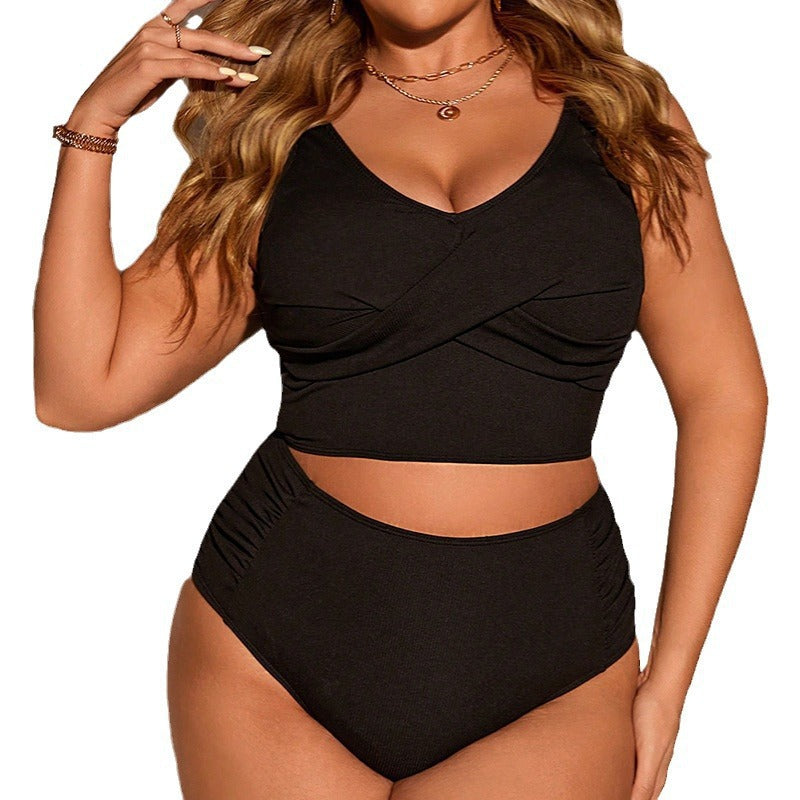 Damen Zweiteiliger Badeanzug mit elegantem Wickeloberteil und hochgeschnittenem Slip Drune