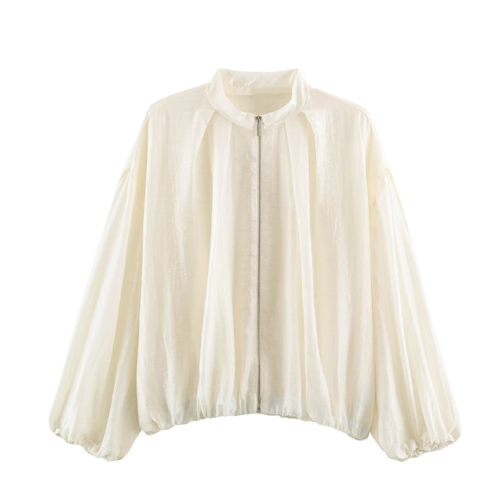 Damen leichte transparente Oversize-Blousonjacke mit Ballonärmeln Drune