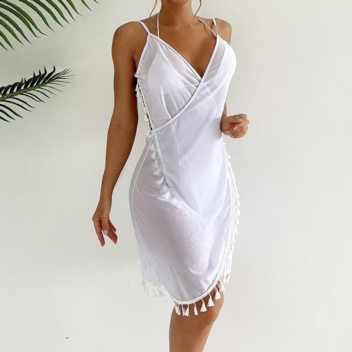 Damen Strandkleid mit verspielten Fransen Drune