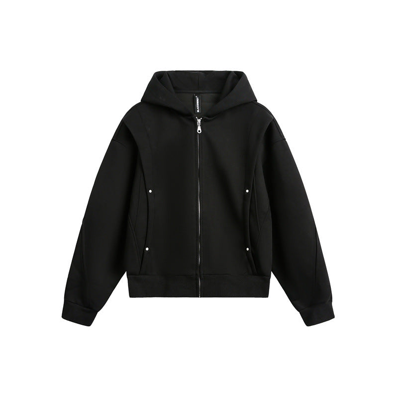 Unisex Oversize Kapuzen-Sweatjacke mit Reißverschluss und verdeckten Seitentaschen Drune