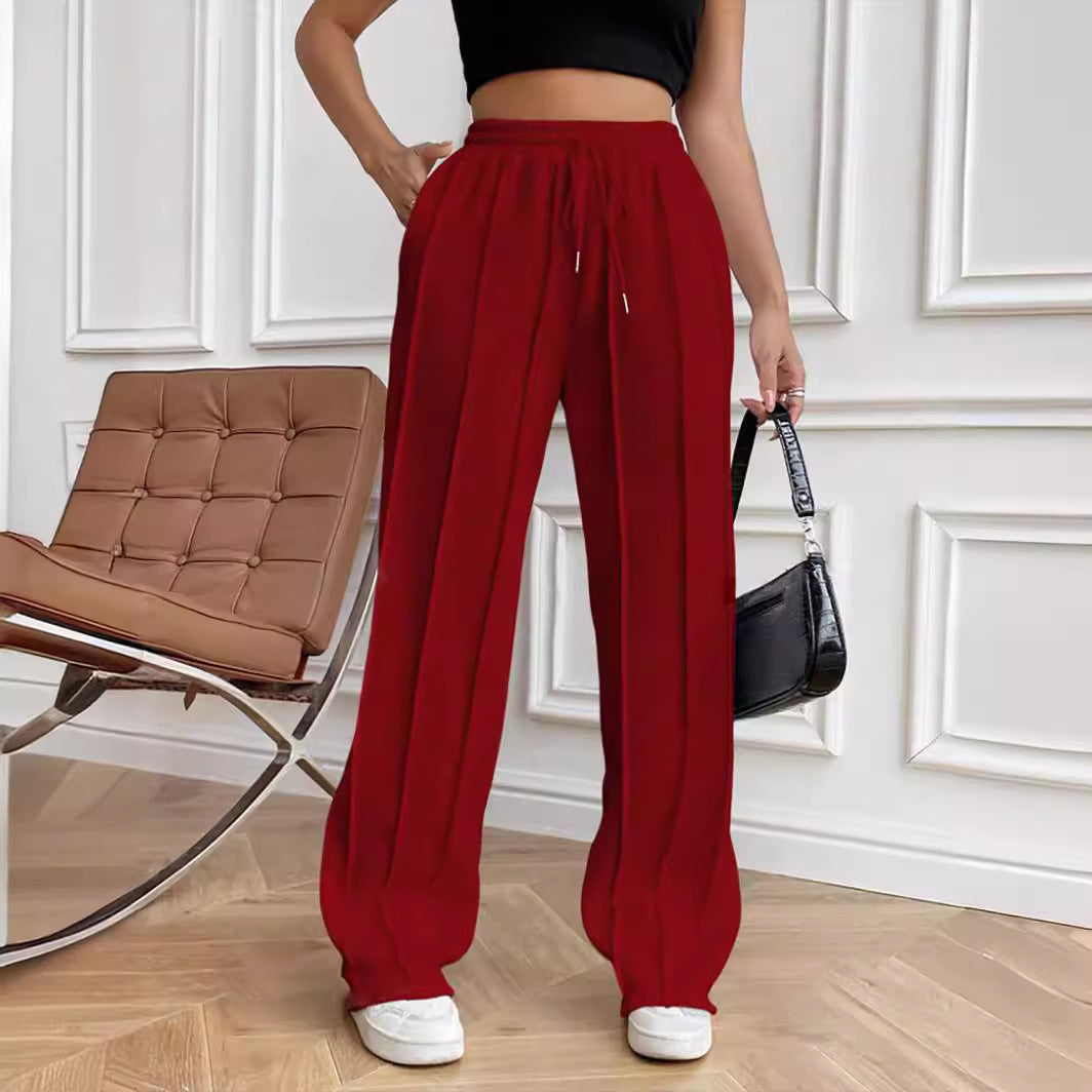 Damen Weite High-Waist Plissee-Hose mit Tunnelzug und markanter Bügelfalte Drune
