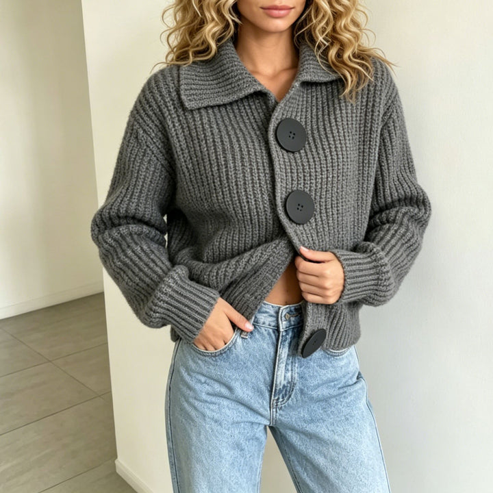 Damen Grobstrick-Cardigan mit breitem Umlegekragen Drune