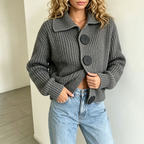 Damen Grobstrick-Cardigan mit breitem Umlegekragen Drune