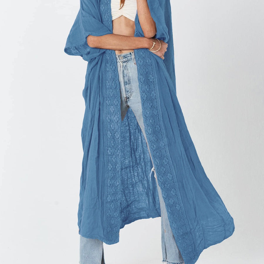 Damen luftiger Kaftan mit feiner Häkelverzierung und weitem Schnitt Drune