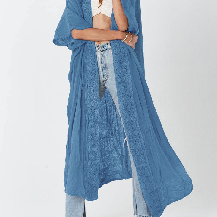 Damen luftiger Kaftan mit feiner Häkelverzierung und weitem Schnitt Drune
