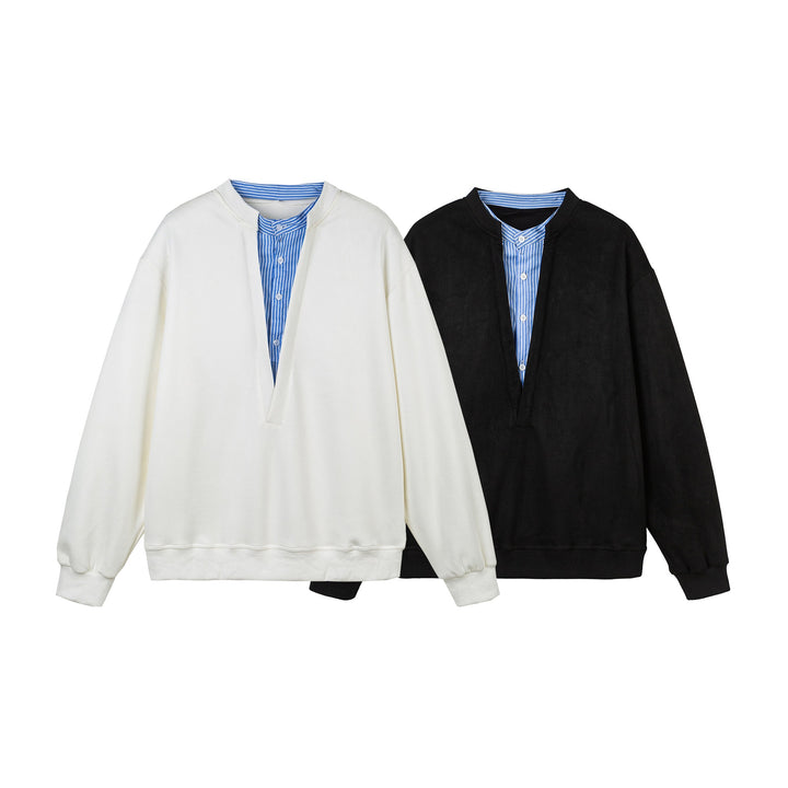 Damen Cropped Oversize‑Sweatshirt mit integriertem Hemdblusen‑Einsatz und V‑Ausschnitt Drune