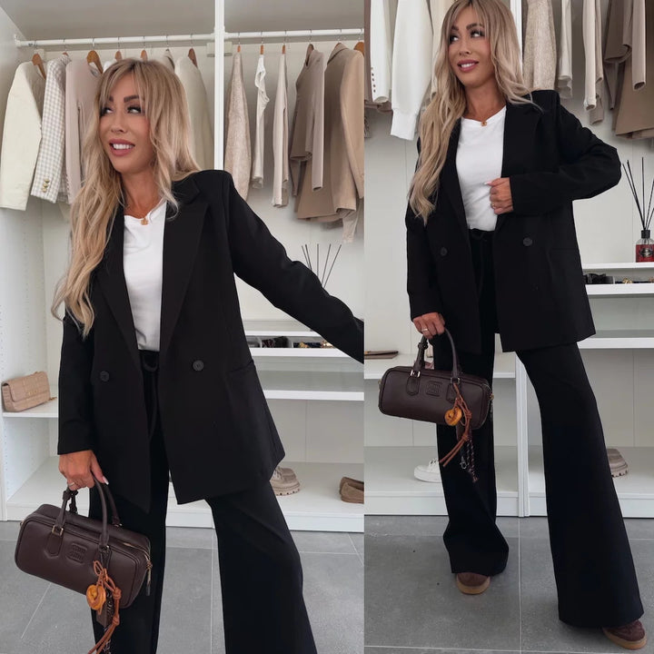 Damen elegantes und modernes Blazer-Set mit weiten Hosen Drune