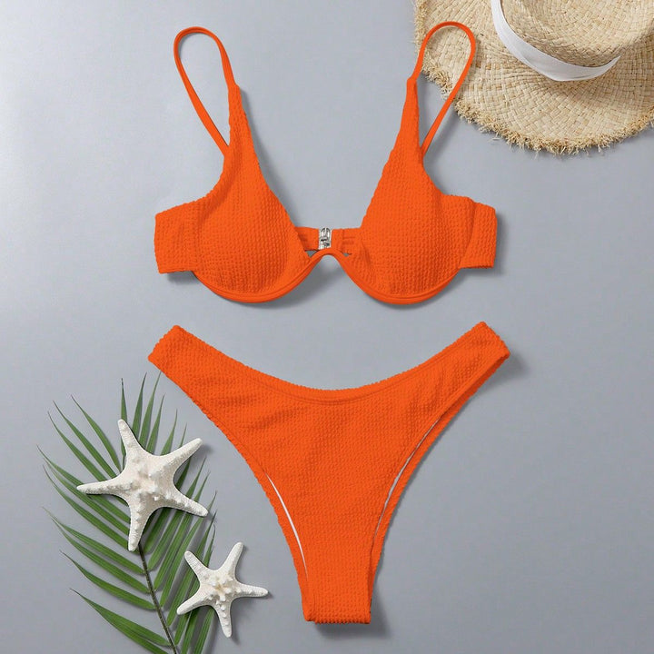 Damen Komfortabler Triangel-Bikini mit strukturierter Textur Drune