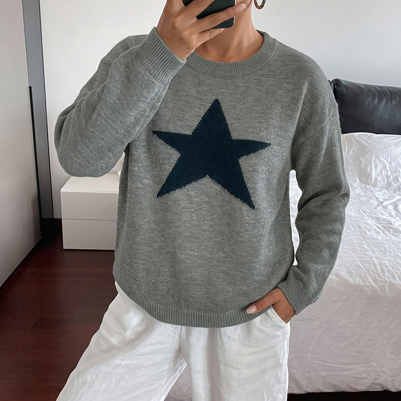 Damen Relaxed-Strickpullover mit Stern-Intarsie, Rundhalsausschnitt & lässigem Sitz Drune
