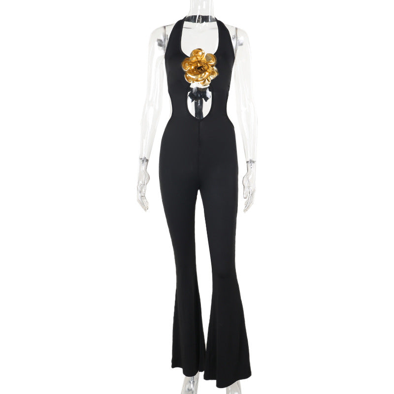 Damen Eleganter und figurbetonter Jumpsuit mit flared Hosen Drune