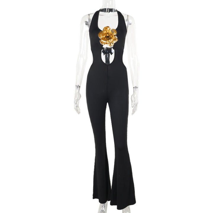 Damen Eleganter und figurbetonter Jumpsuit mit flared Hosen Drune