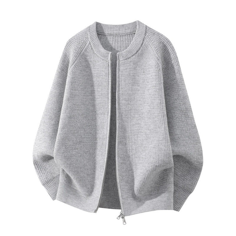 Damen Oversize-Strickcardigan mit Rundhals, Raglanärmeln und Zwei-Wege-Reißverschluss Drune