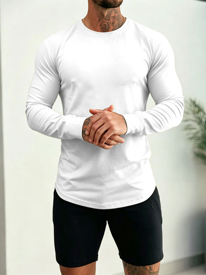 Herren Enganliegendes Langarm-Shirt aus Baumwollstretch mit Rundhals Drune