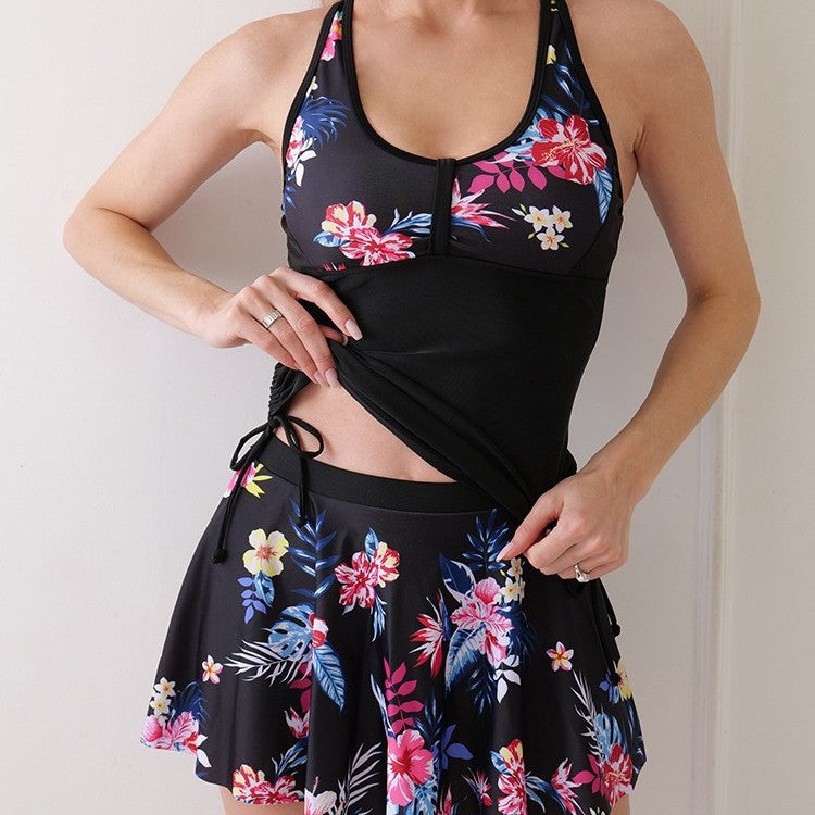 Damen Sportliches Bade-Kleid mit floralem Oberteil Drune