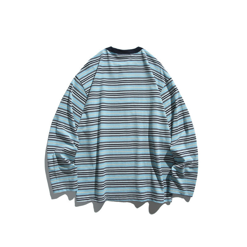 Unisex Gestreiftes Longsleeve-Henleyshirt im Oversize-Relaxed-Fit Drune