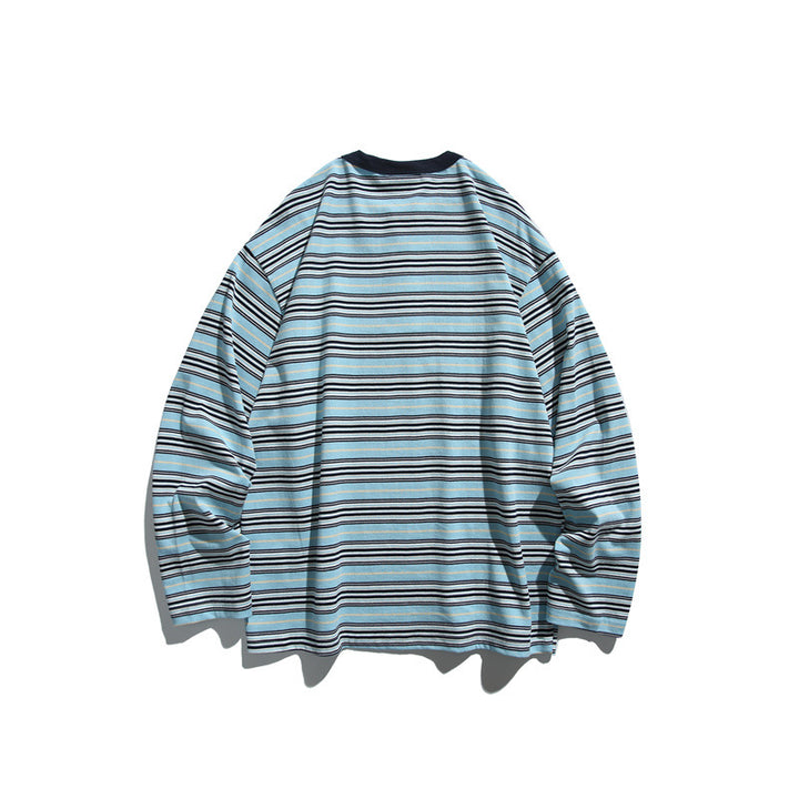 Unisex Gestreiftes Longsleeve-Henleyshirt im Oversize-Relaxed-Fit Drune