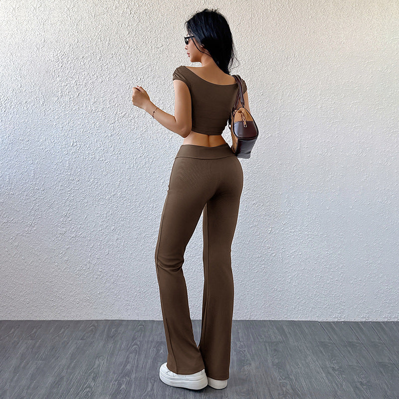 Damen Bequemes Set aus Crop Top und Flared Pants Drune