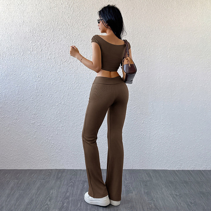 Damen Bequemes Set aus Crop Top und Flared Pants Drune