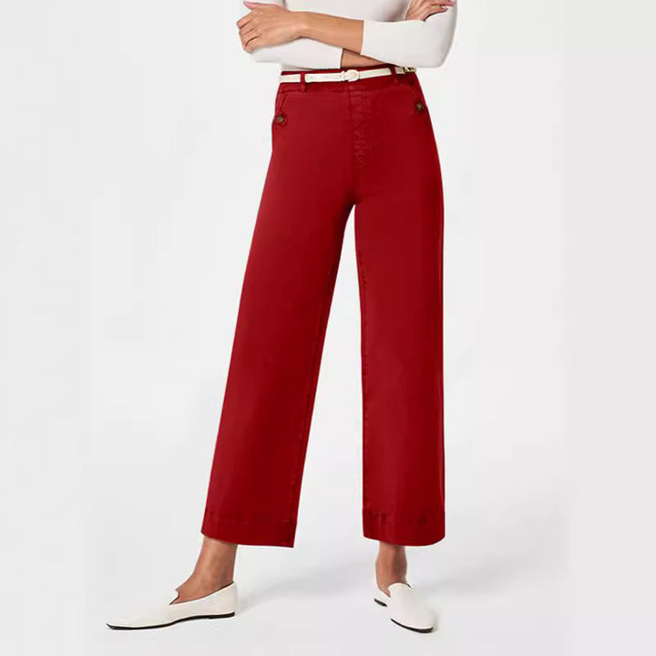 Damen Weite High-Waist Hose mit modischen Knopfdetails Drune