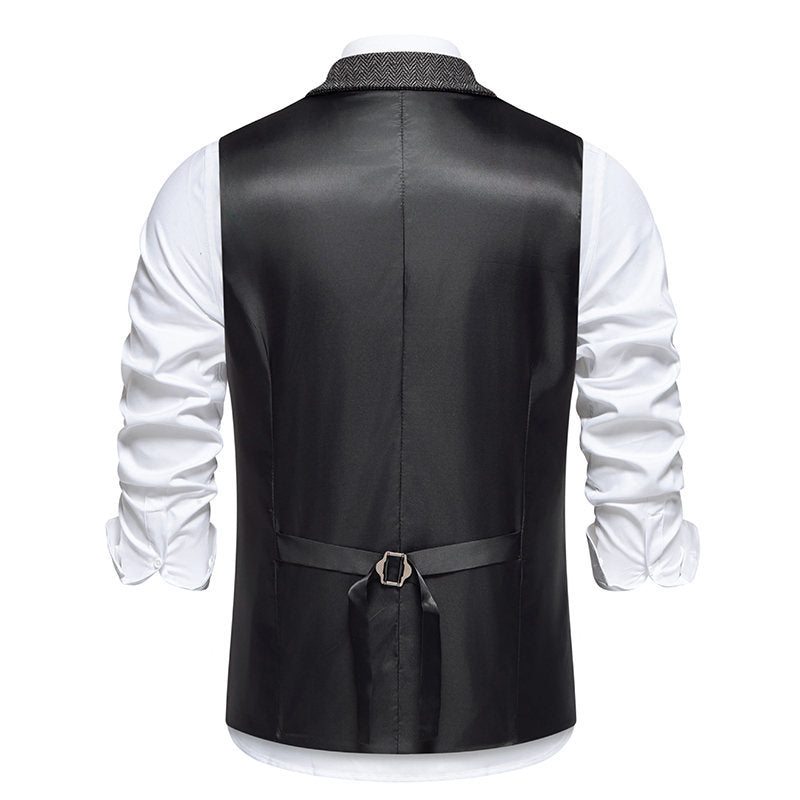 Herren Tweed-Weste mit Fischgrätmuster, Reverskragen und Pattentaschen Drune