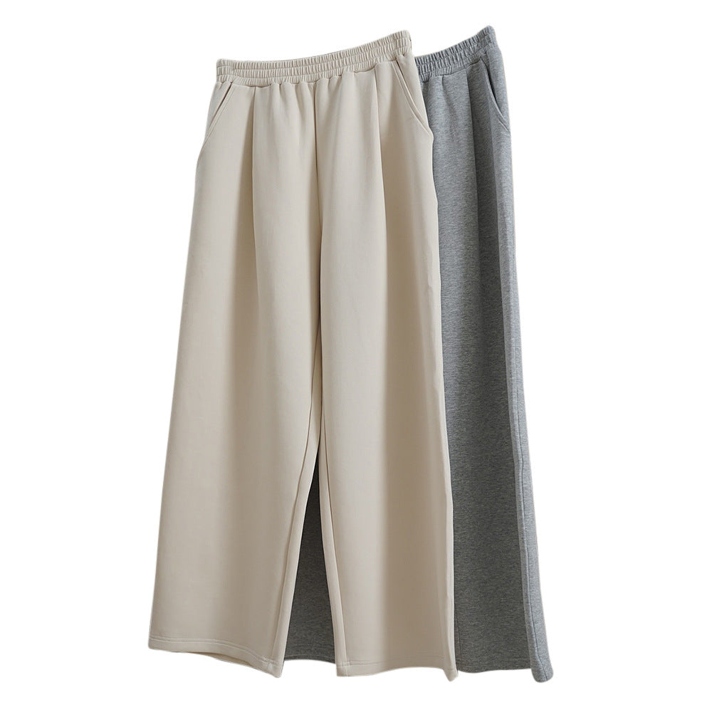 Damen Weite High‑Waist Lounge‑Palazzo‑Sweathose mit Elastbund und Eingrifftaschen Drune