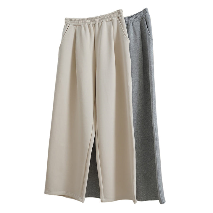Damen Weite High‑Waist Lounge‑Palazzo‑Sweathose mit Elastbund und Eingrifftaschen Drune