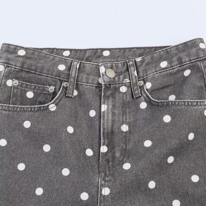 Damen Weite High-Waist-Jeans mit ganzflächigem Punktenmuster und geradem Bein Drune