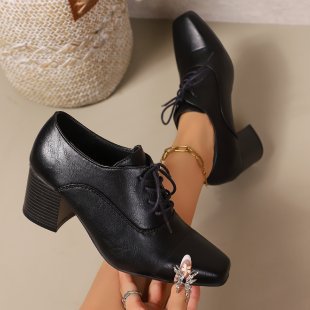 Damen Elegante Schnürpumps mit quadratischer Spitze und mittelhohem Blockabsatz Drune