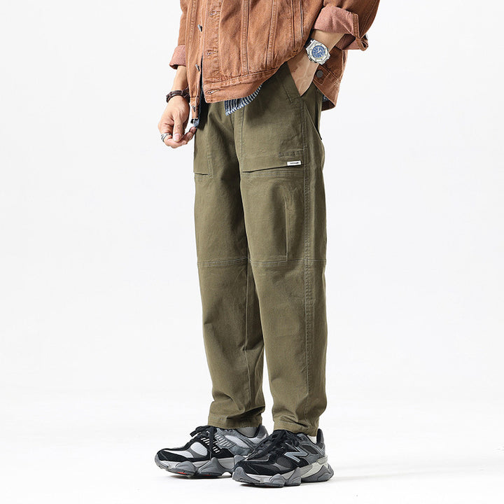 Herren Baggy-Utility-Cargohose im Tapered-Schnitt mit elastischem Tunnelzugbund, aufgesetzten Fronttaschen und Knieabnähern Drune