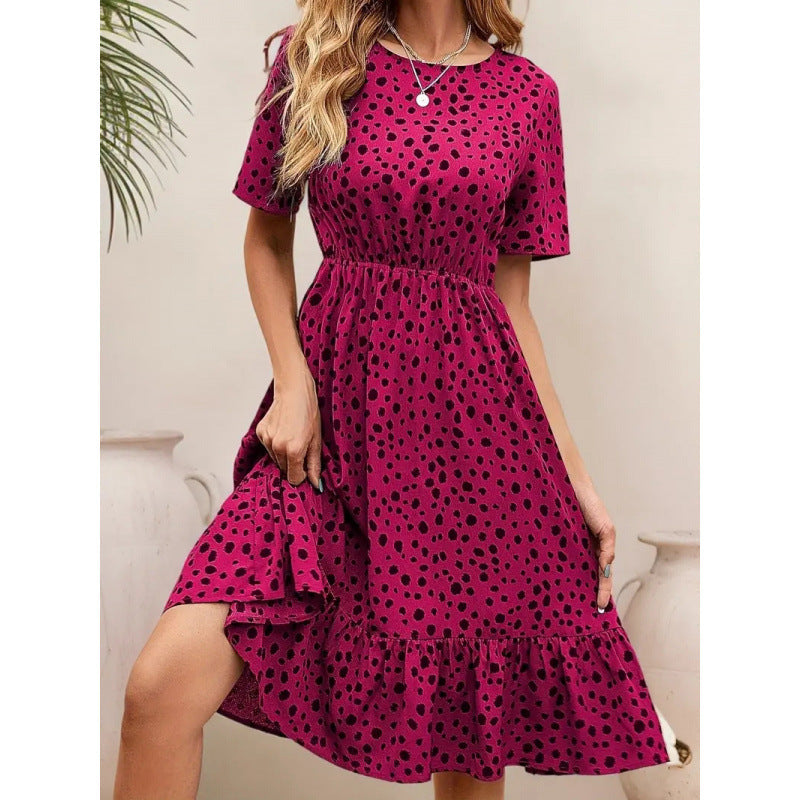 Damen Sommerliches A-Linien Kleid mit Rüschensaum und Punkten Drune