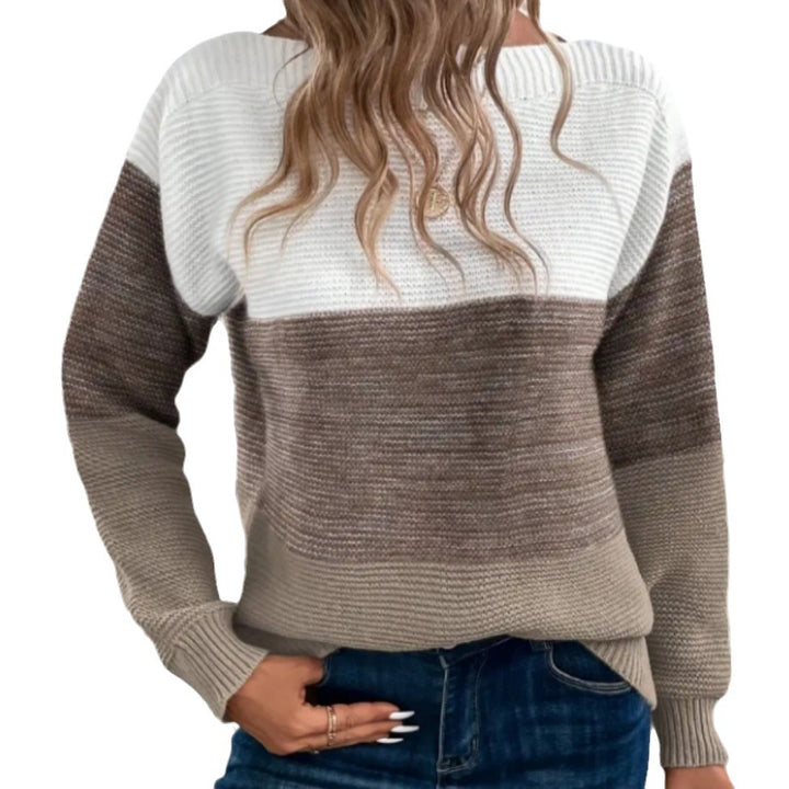 Damen Trendiger Grobstrickpullover mit modernen Farbblockdetails Drune