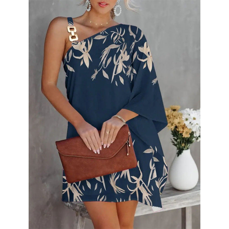 Damen asymmetrisches Floral-Kleid mit einem Schulterträger und stilvollem Design Drune