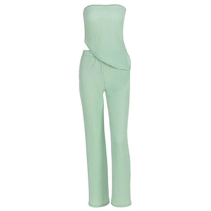 Damen eleganter Jumpsuit mit schulterfreiem Design und asymmetrischem Saum Drune