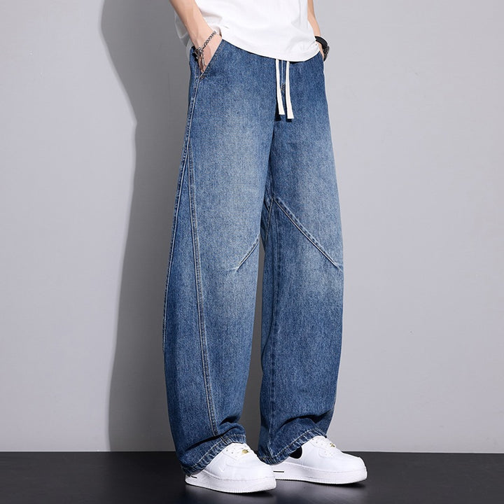 Herren Weite Baggy-Jeanshose mit Tunnelzugbund, markanten Teilungsnähten & elastischem Saum Drune