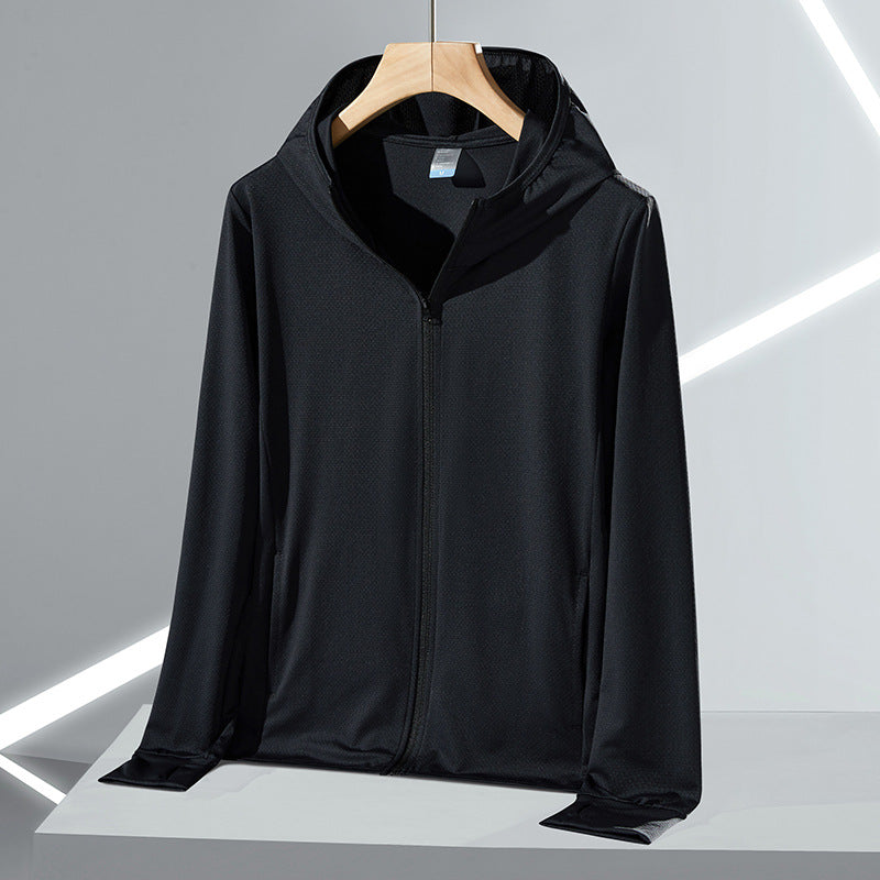 Herren nan ultraleichte UV-Schutz-Kapuzenjacke mit durchgehendem Reißverschluss atmungsaktivem Meshfutter und schnelltrocknender Funktionsfaser Drune