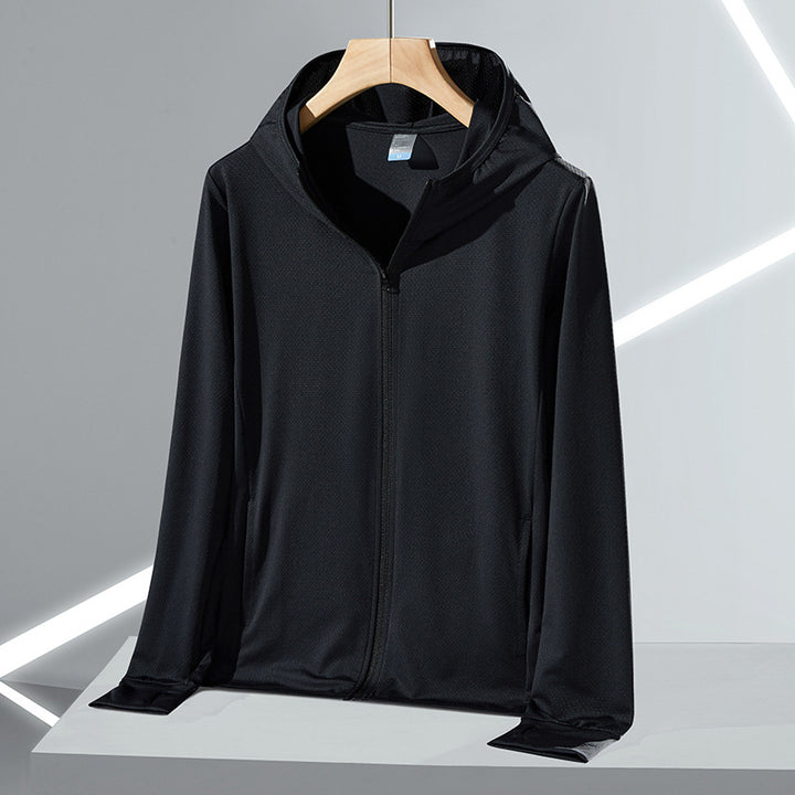 Herren nan ultraleichte UV-Schutz-Kapuzenjacke mit durchgehendem Reißverschluss atmungsaktivem Meshfutter und schnelltrocknender Funktionsfaser Drune